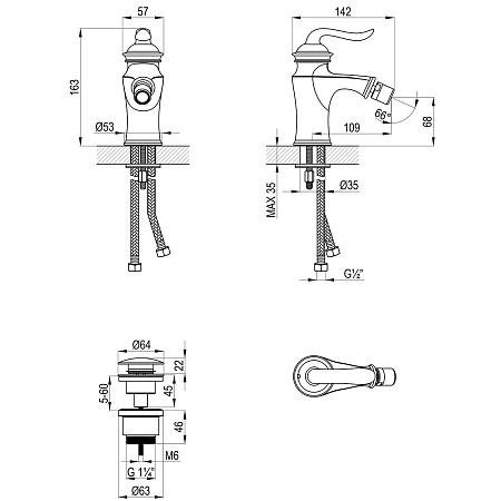 Смеситель для биде Lemark Brava LM4708G, золото Смеситель для биде Lemark Brava LM4708G, золото
