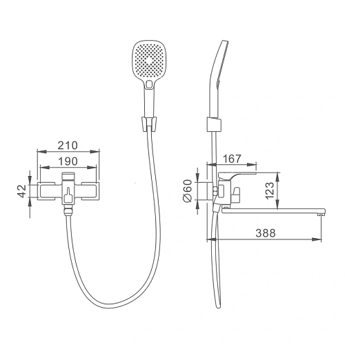 Смеситель для ванны Splenka S55.22.09 универсальный, поворотный излив 35 см, графит Смеситель для ванны Splenka S55.22.09 универсальный, поворотный излив 35 см, графит