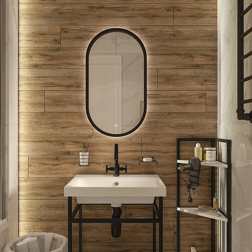 Зеркало DIWO Казань 45 черное, с подсветкой, овальное, в стиле лофт, сенсорное управление 543684 Зеркало DIWO Казань 45 черное, с подсветкой, овальное, в стиле лофт, сенсорное управление 543684