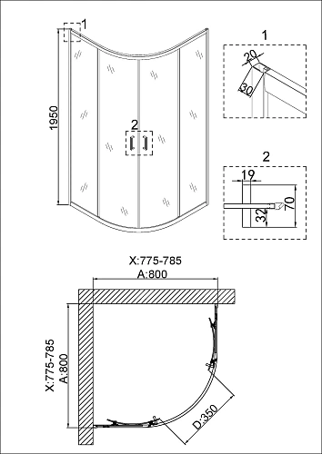 Душевой уголок Niagara Nova NG-6886-08 BLACK (80x80x195) полукруг, двери раздвижные, 68860811BLACK Душевой уголок Niagara Nova NG-6886-08 BLACK (80x80x195) полукруг, двери раздвижные, 68860811BLACK