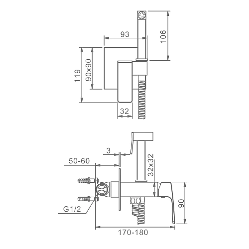 Гигиенический душ Raglo R01.52 встраиваемый, хром Гигиенический душ Raglo R01.52 встраиваемый, хром
