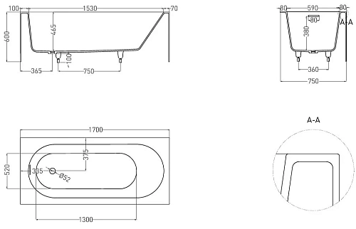 Ванна из искусственного камня Salini FABIA 170x75 102611G S-Sense Ванна из искусственного камня Salini FABIA 170x75 102611G S-Sense