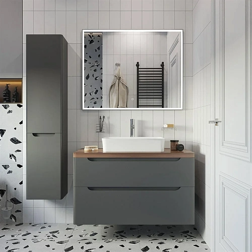 Комплект мебели STWORKI Берген 100 серая с темной столешницей, раковина Bocchi Sottile 1476-001-0125 565828 Комплект мебели STWORKI Берген 100 серая с темной столешницей, раковина Bocchi Sottile 1476-001-0125 565828