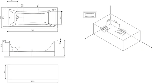 Акриловая ванна STWORKI Карлстад 170x70, с каркасом и сливом-переливом 563277 Акриловая ванна STWORKI Карлстад 170x70, с каркасом и сливом-переливом 563277