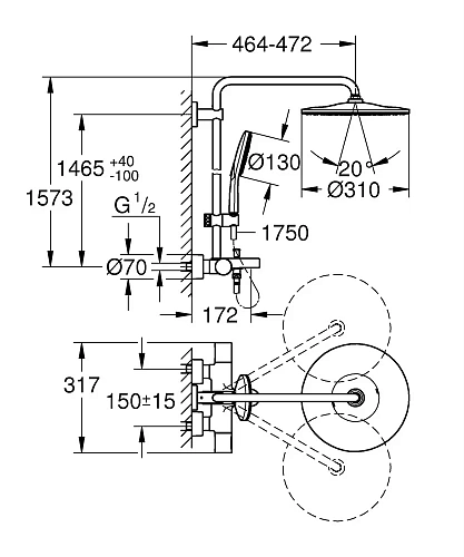 Душевая система GROHE Rainshower 310 SmartActive, хром (26657000) Душевая система GROHE Rainshower 310 SmartActive, хром (26657000)