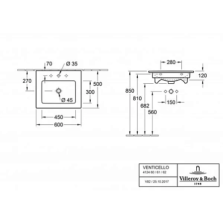 Раковина Villeroy & Boch Venticello 412460R1 (4124 60 R1) CeramicPlus Раковина Villeroy & Boch Venticello 412460R1 (4124 60 R1) CeramicPlus