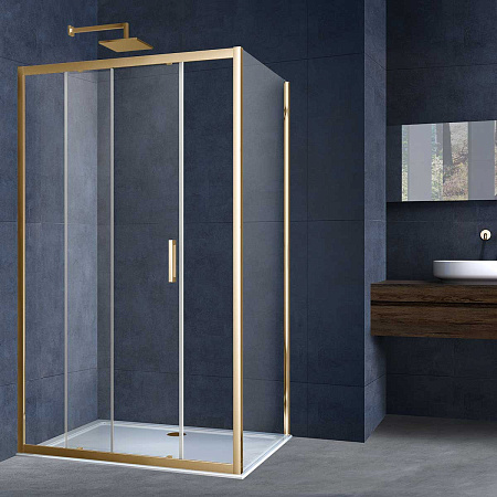 Душевой уголок Vincea Alpha VSR-3AL8015CLG, 1500x800, брашированное золото, стекло прозрачное