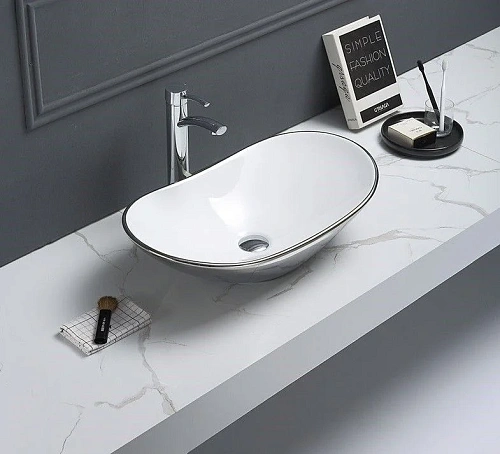 Раковина CeramaLux 7811ASW накладная, белый/серый Раковина CeramaLux 7811ASW накладная, белый/серый