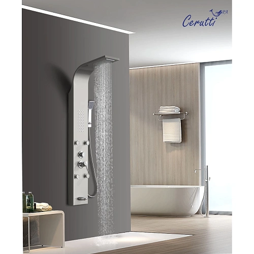 Душевая панель Ceruttispa VICTORIA BR CT9980 из нержавеющей стали с форсунками, матовая нержавеющая сталь Душевая панель Ceruttispa VICTORIA BR CT9980 из нержавеющей стали с форсунками, матовая нержавеющая сталь