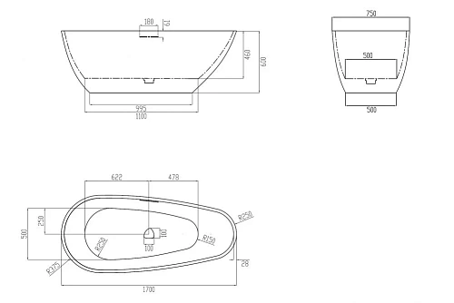 Ванна отдельностоящая ABBER AM9911 170x75 универсальная, белая матовая, искусственный камень Ванна отдельностоящая ABBER AM9911 170x75 универсальная, белая матовая, искусственный камень