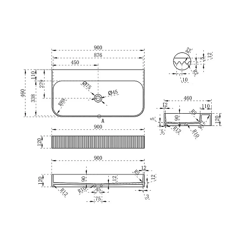 Раковина Vincea VWB-6SG90MW, 900x460x120 из искусственного камня, подвесная, цвет белый матовый Раковина Vincea VWB-6SG90MW, 900x460x120 из искусственного камня, подвесная, цвет белый матовый