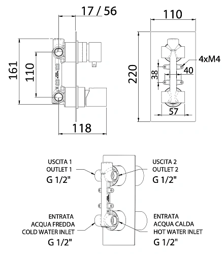 Смеситель для душа Remer Edge EG592BG, золото брашированное Смеситель для душа Remer Edge EG592BG, золото брашированное
