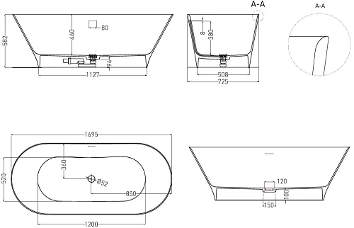 Ванна отдельностоящая Salini MONA 170х72 102922M из искусственого камня S-Stone Ванна отдельностоящая Salini MONA 170х72 102922M из искусственого камня S-Stone
