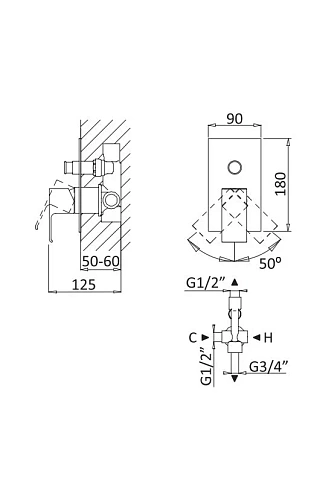 Смеситель для душа CEZARES PORTA-VDIM-BIO встраиваемый с переключателем, белый матовый Смеситель для душа CEZARES PORTA-VDIM-BIO встраиваемый с переключателем, белый матовый