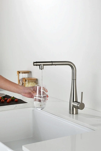 Смеситель для кухни AQUAme Cucina AQM9902BN с выдвижным изливом, никель шлифованный Смеситель для кухни AQUAme Cucina AQM9902BN с выдвижным изливом, никель шлифованный