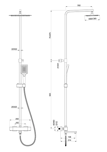 Душевая система Wonzon & Woghand с термостатом, брашированное золото (WW-88739901-BG) Душевая система Wonzon & Woghand с термостатом, брашированное золото (WW-88739901-BG)