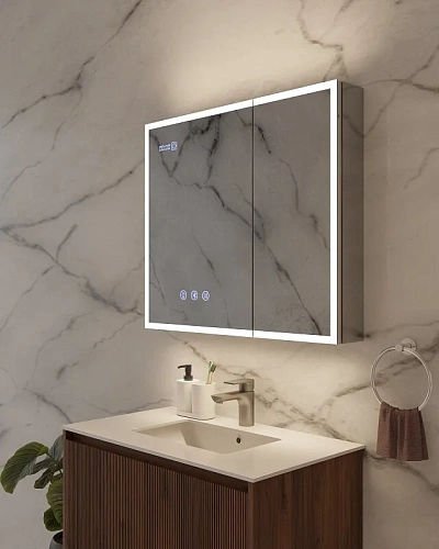 Зеркальный шкаф ArtDecco Elysian Reflect 80 AER08070MC в алюминиевой раме, с подсветкой Зеркальный шкаф ArtDecco Elysian Reflect 80 AER08070MC в алюминиевой раме, с подсветкой