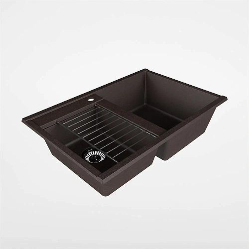 Кухонная мойка Aquaton Делия 78 DBL 1A723132DE280 из литого мрамора, две чаши, кофе Кухонная мойка Aquaton Делия 78 DBL 1A723132DE280 из литого мрамора, две чаши, кофе