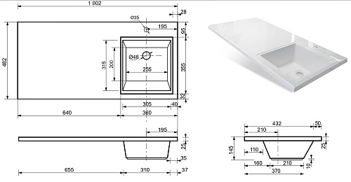 Раковина Эстет Dallas silk ФР-00014933 правая 1000х480 накладная Раковина Эстет Dallas silk ФР-00014933 правая 1000х480 накладная