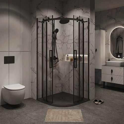 Душевой уголок GROSSMAN Classic 301.K33.04.1010.21.00 (100x100x195) полукруг,раздвиж,черн.мат,стекло прозрачн Душевой уголок GROSSMAN Classic 301.K33.04.1010.21.00 (100x100x195) полукруг,раздвиж,черн.мат,стекло прозрачн