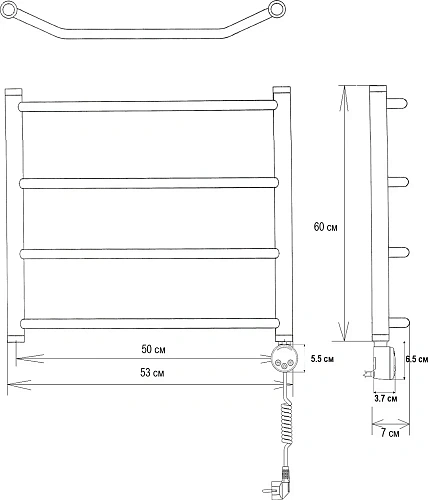Полотенцесушитель электрический EWRIKA Сафо T 60х50 R, чёрный матовый 465675 Полотенцесушитель электрический EWRIKA Сафо T 60х50 R, чёрный матовый 465675