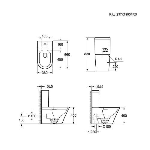 Унитаз напольный Ambassador Ritz 237K19001RS (665x360x830) безободковый, с тонкой крышкой Унитаз напольный Ambassador Ritz 237K19001RS (665x360x830) безободковый, с тонкой крышкой