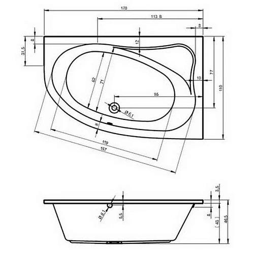 Акриловая ванна Riho Lyra BA6400500000000 170х110 L Акриловая ванна Riho Lyra BA6400500000000 170х110 L