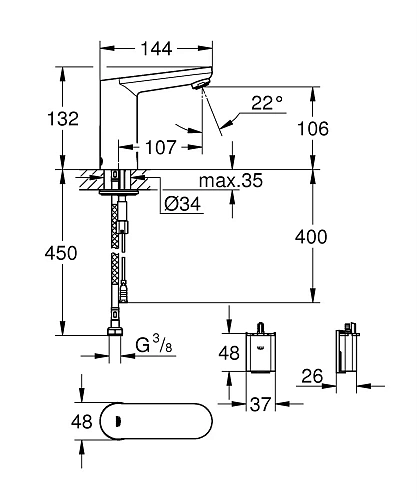 Кран для раковины GROHE Eurosmart CE без смешивания, размер M, 6V, хром (36439000) инфракрасный Кран для раковины GROHE Eurosmart CE без смешивания, размер M, 6V, хром (36439000) инфракрасный