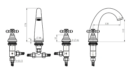 Смеситель для раковины Boheme SWAROVSKI 297-SW на 3 отверстия, ручки белые Смеситель для раковины Boheme SWAROVSKI 297-SW на 3 отверстия, ручки белые