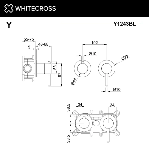 Смеситель для ванны WHITECROSS Y Y1243BL скрытого монтажа на 3 потребителя, черный матовый Смеситель для ванны WHITECROSS Y Y1243BL скрытого монтажа на 3 потребителя, черный матовый