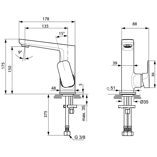 Смеситель для раковины Ideal Standard TONIC II A6333AA Смеситель для раковины Ideal Standard TONIC II A6333AA