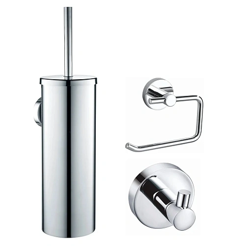 Комплект аксессуаров Wonzon & Woghand хром (WW-8100-CR) из 3 предметов (крючок, держатель для бумаги, ершик) Комплект аксессуаров Wonzon & Woghand хром (WW-8100-CR) из 3 предметов (крючок, держатель для бумаги, ершик)