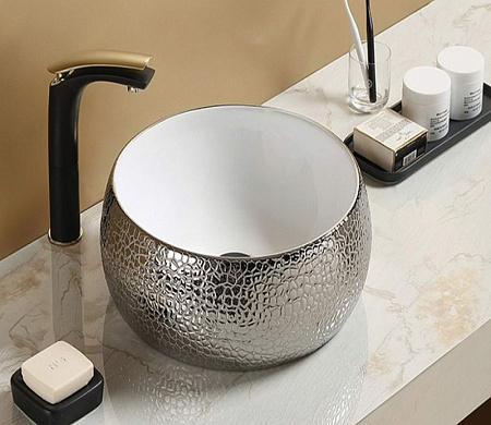 Раковина CeramaLux C1062 накладная, белый/серый