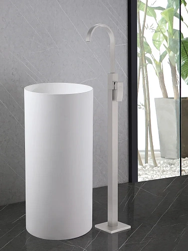 Смеситель для раковины ABBER Wasserfall AF8640SP напольный сатин Смеситель для раковины ABBER Wasserfall AF8640SP напольный сатин