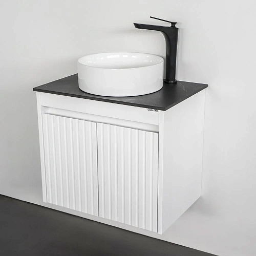 Тумба с раковиной Comforty Двина-60ПД 00-00019069 белая матовая со столешницей мрамор Калакатта Блэк раковина 9111 Тумба с раковиной Comforty Двина-60ПД 00-00019069 белая матовая со столешницей мрамор Калакатта Блэк раковина 9111