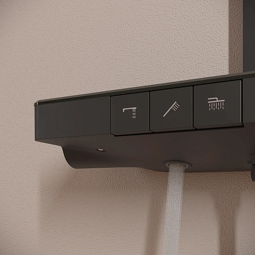 Душевая система Sancos Vos SC6100MB с термостатом, изливом, полкой, шлангом 1,5 м, верхним и ручным душем, черный матовый Душевая система Sancos Vos SC6100MB с термостатом, изливом, полкой, шлангом 1,5 м, верхним и ручным душем, черный матовый