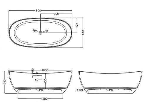 Ванна отдельностоящая ABBER AS9615-1.8 180x85 универсальная, белая матовая, искусственный камень Ванна отдельностоящая ABBER AS9615-1.8 180x85 универсальная, белая матовая, искусственный камень
