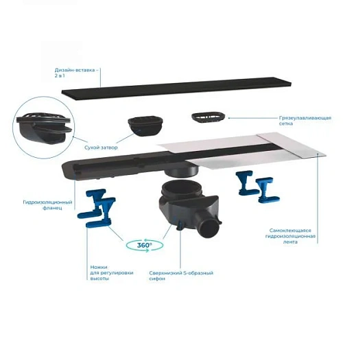 Душевой лоток BETTOSERB Drain Frameless 550, черный матовый 13701319 Душевой лоток BETTOSERB Drain Frameless 550, черный матовый 13701319