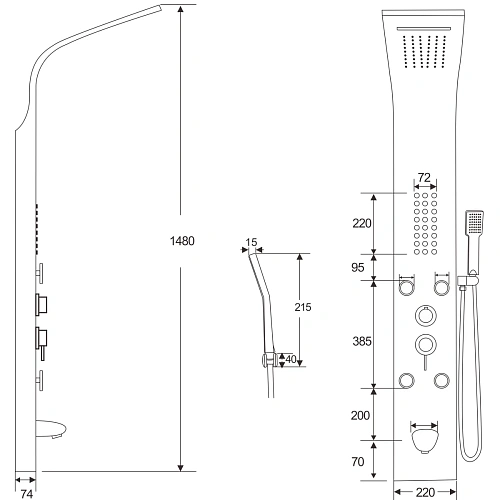 Душевая панель Ceruttispa VICTORIA BR CT9980 из нержавеющей стали с форсунками, матовая нержавеющая сталь Душевая панель Ceruttispa VICTORIA BR CT9980 из нержавеющей стали с форсунками, матовая нержавеющая сталь