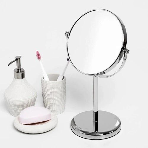 Зеркало косметическое WasserKRAFT K-1003 двухстороннее, стандартное и с 3-х кратным увеличением хром Зеркало косметическое WasserKRAFT K-1003 двухстороннее, стандартное и с 3-х кратным увеличением хром