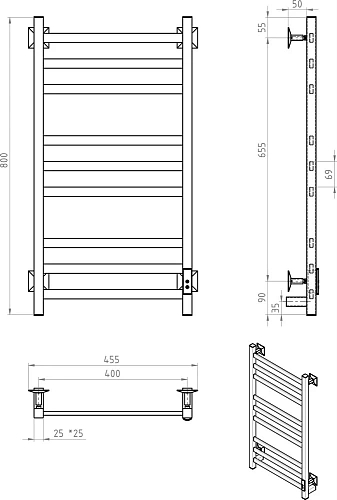 Полотенцесушитель электрический EWRIKA Пенелопа КВ 80х40, черный 538296 Полотенцесушитель электрический EWRIKA Пенелопа КВ 80х40, черный 538296