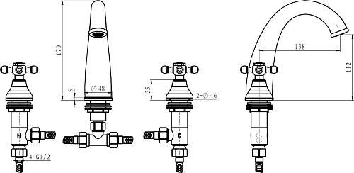 Смеситель для раковины Boheme TRADIZIONALE CHROMO 277 W-Cr на 3 отверстия, ручки Мурано хром-белый д Смеситель для раковины Boheme TRADIZIONALE CHROMO 277 W-Cr на 3 отверстия, ручки Мурано хром-белый д