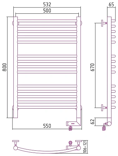 Полотенцесушитель электрический Сунержа Богема 2.0 выгнутая 800х500 МЭМ правый 31-5203-8050 Матовый Полотенцесушитель электрический Сунержа Богема 2.0 выгнутая 800х500 МЭМ правый 31-5203-8050 Матовый