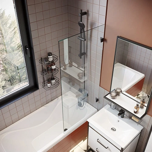 Шторка на ванну DIWO Брянск неподвижная, 70х140, профиль черный матовый, прозрачное стекло 583141 Шторка на ванну DIWO Брянск неподвижная, 70х140, профиль черный матовый, прозрачное стекло 583141