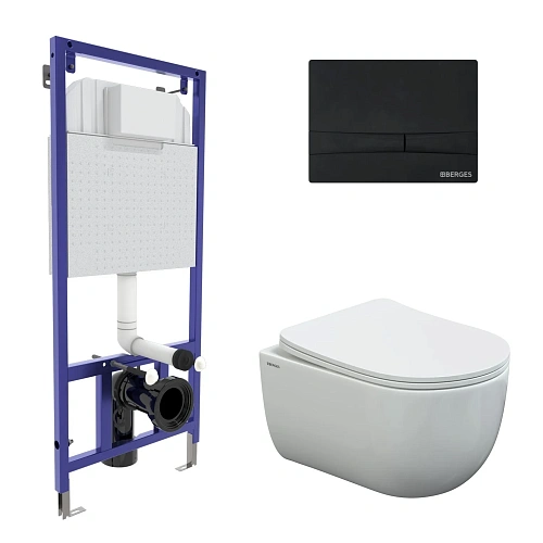 Комплект инсталляции BERGES NOVUM с клавишей смыва F5 Soft Touch черная, унитазом VENTAS Rimless 49 см и сиденьем Ventas Slim SO, микролифт, быстросъём 043344 Комплект инсталляции BERGES NOVUM с клавишей смыва F5 Soft Touch черная, унитазом VENTAS Rimless 49 см и сиденьем Ventas Slim SO, микролифт, быстросъём 043344