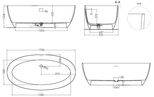 Ванна отдельностоящая Salini ALDA 178x92 101911SM из искусственого камня S-Stone Ванна отдельностоящая Salini ALDA 178x92 101911SM из искусственого камня S-Stone