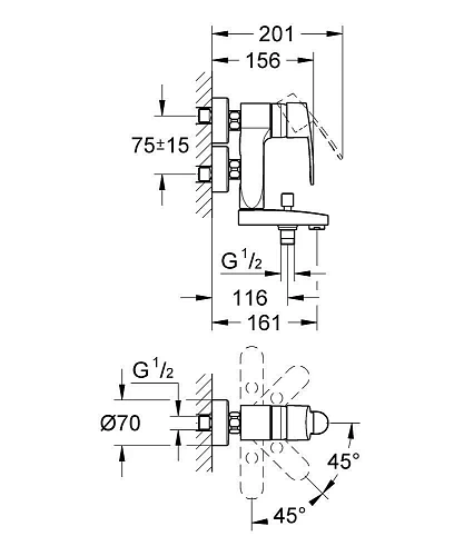 Смеситель для ванны GROHE Eurostyle C, хром (23301000) вертикальный Смеситель для ванны GROHE Eurostyle C, хром (23301000) вертикальный