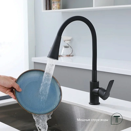 Смеситель для кухни Splenka S06.43.06 с гибким изливом, черный Смеситель для кухни Splenka S06.43.06 с гибким изливом, черный