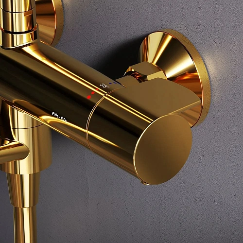 Душевая система AM.PM X-Joy F0785A599 с термостатом, верхний душ 220мм, золото Душевая система AM.PM X-Joy F0785A599 с термостатом, верхний душ 220мм, золото