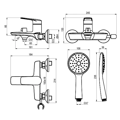 Смеситель для ванны Lemark Verba LM11414C, хром Смеситель для ванны Lemark Verba LM11414C, хром